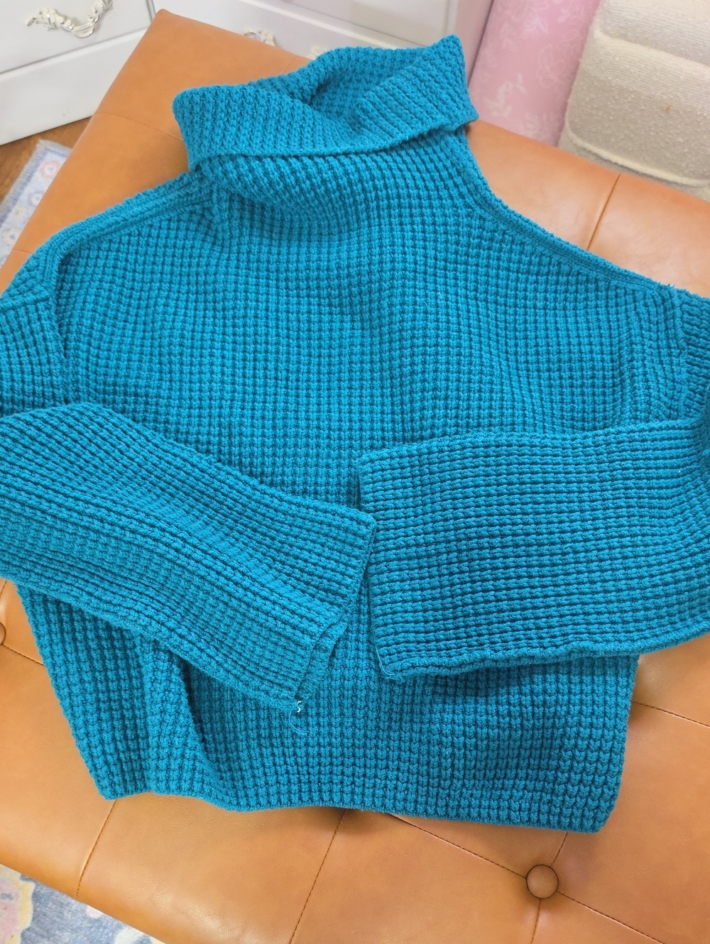 M Free People Women’s Teal Turtleneck Chunky Knit Sweater